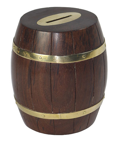 Wooden Barrel Money Box